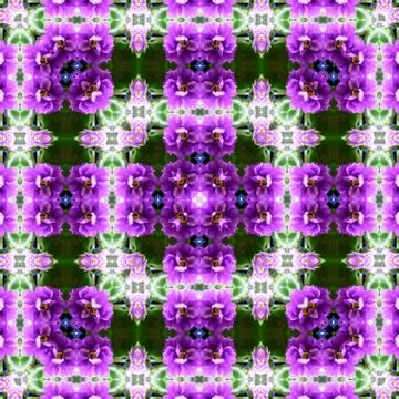 Flowers lines and square, pattern from tiles and border in violet, green and Stock Illustration