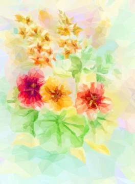 Flowers, Low Poly Pattern Stock Illustration