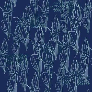 Flowers on the meadow. Chaotic seamless pattern Illustrazione stock