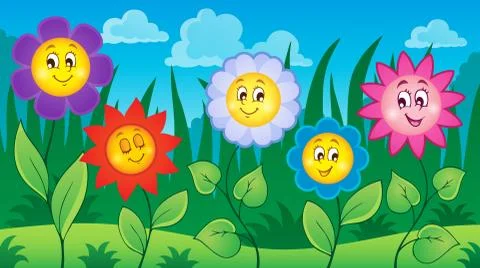 Flowers on meadow theme - eps10 vector illustration. Stock Illustration