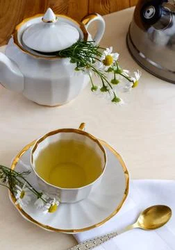 The flowers of the medicinal chamomile a decoction of the flowers Medicina... Stock Photos