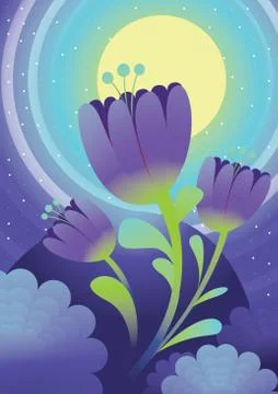 Flowers at moon night. vector lllustration Stock Illustration
