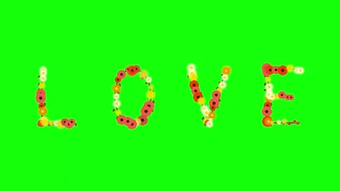 Flowers Motion with Word on Green Screen Chroma Key Background Stock Footage 337996507