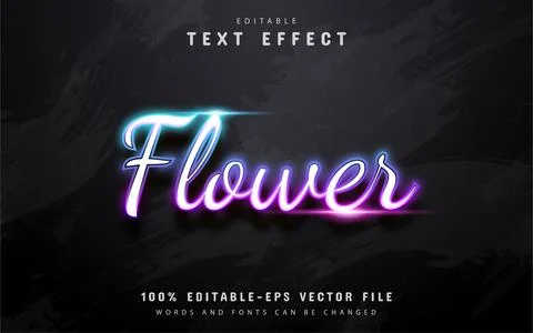 Flowers neon text effect Stock Illustration