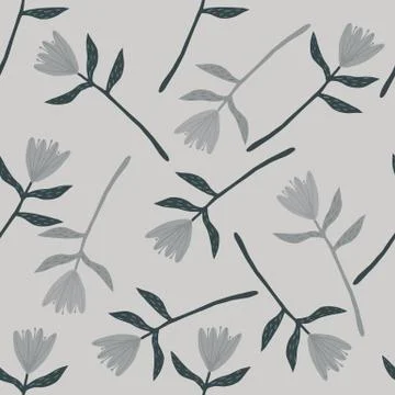 Flowers pale seamless pattern. Grey background. Simple floral print with hand Stock Illustration