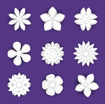 Flowers paper cut background set. Floral collection 3d style, papercut. Elements Stock Illustration
