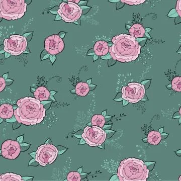 The flowers of the pattern are seamless. Hand drawing monochrome. Stock Illustration