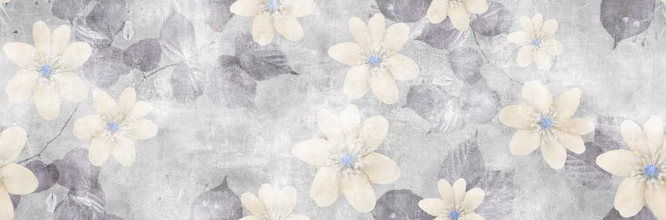Flowers pattern with cement texture background イラスト素材