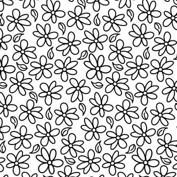 Flowers pattern in doodle style, seamless on a transparent background. Stock Illustration