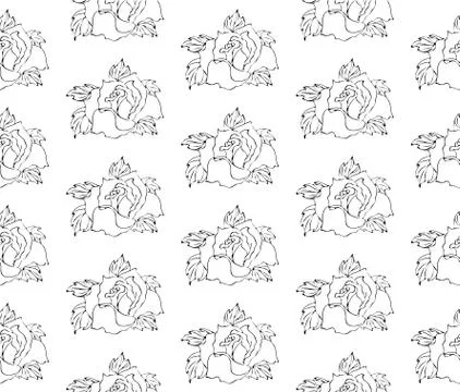 Flowers pattern, drawing and sketch with line-art on white backgrounds. Silho Stock Illustration