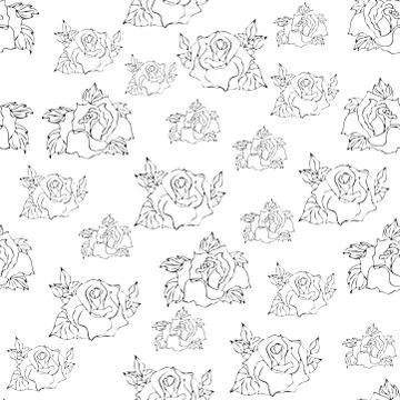 Flowers pattern, drawing and sketch with line-art on white backgrounds. Silho Stock Illustration