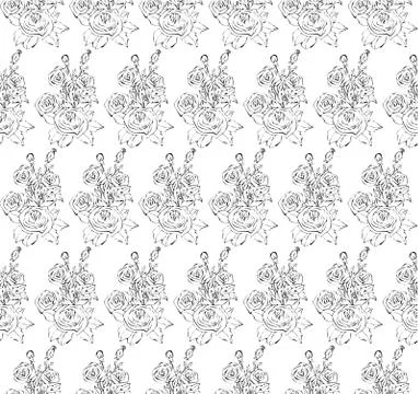 Flowers pattern, drawing and sketch with line-art on white backgrounds. Silho Stock Illustration