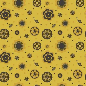  Flowers Pattern Golden BG Stock Illustration