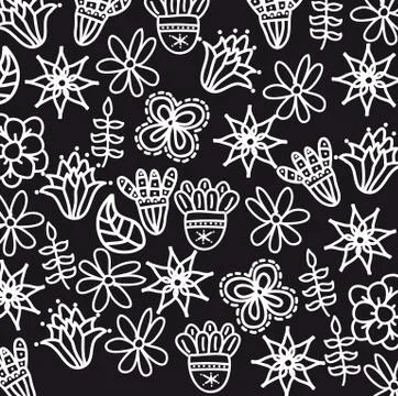 Flowers pattern over black background. vector illustration Ilustração Stock