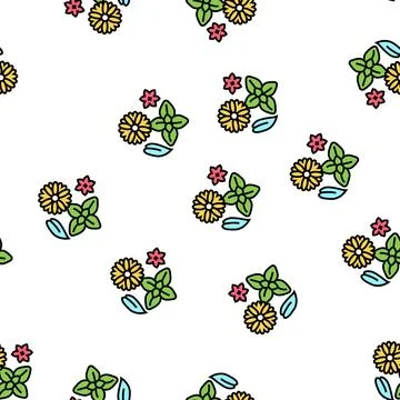 Flowers phytotherapy vector seamless pattern Stock Illustration