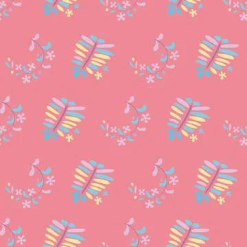 Flowers on Pinky orange Background, Vector Seamless Pattern Stock Illustration