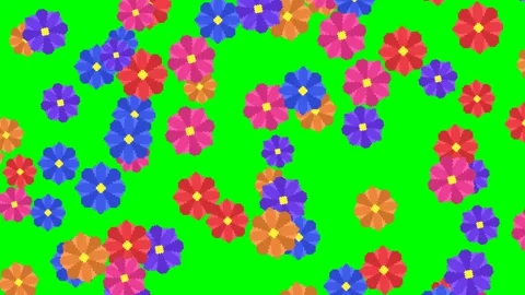 Flowers in pixel art style falling down on a green screen 库存影片 151826626