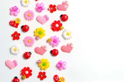 Flowers playground hearts ladybug pattern 库存照片