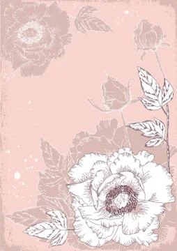 Flowers postcard with peonies Stock Illustration