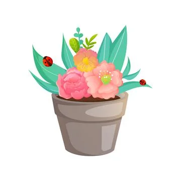 Flowers in a pot isolated on white. Stock Illustration