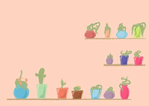 Flowers in pots, on background Illustrazione stock