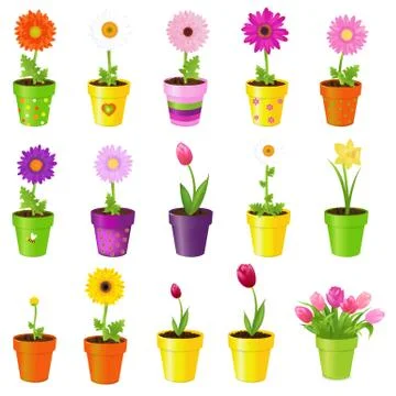 Flowers in pots Stock Illustration