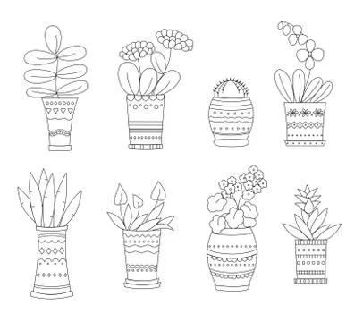 Flowers in pots Stock Illustration