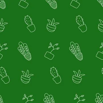 Flowers in pots, seamless pattern, vector. Stock Illustration