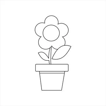 Flowers in pots. Simple flower coloring sheet. Stock Illustration
