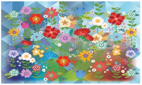 Flowers on rainbow triangles background Illustrazione stock
