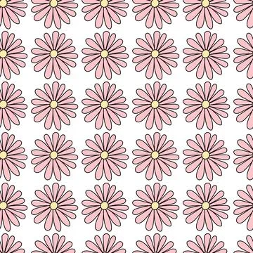 Flowers. Repeating vector pattern. Seamless floral print. Pink daisies. Stock Illustration