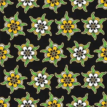 Flowers retro style seamless pattern,background. Vector cartoon graphic Stock Illustration
