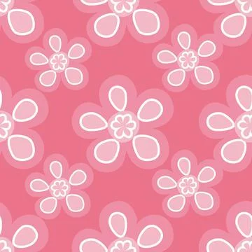 Flowers on Rich pink background, Vector Seamless Pattern 스톡 일러스트