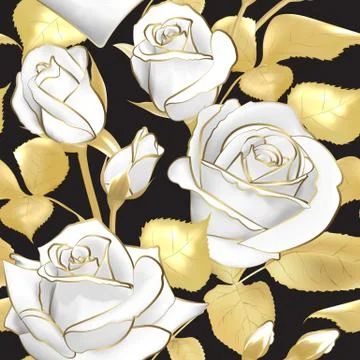 Flowers roses on a black background. Vector seamless pattern. Floral design in Stock Illustration
