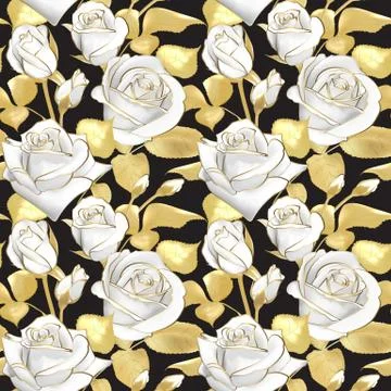 Flowers roses on a black background. Vector seamless pattern. Floral design in Stock Illustration