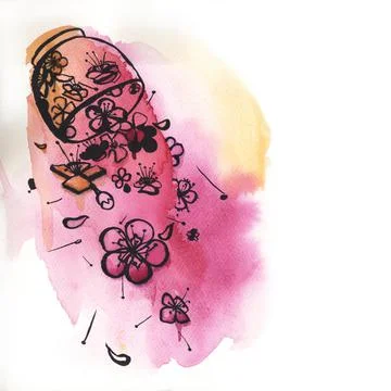 Flowers of sakura fall from the jar. Stock Illustration