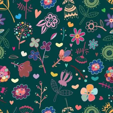 Flowers, Scandinavian pattern, seamless pattern, vector illustration, print, Stock Illustration