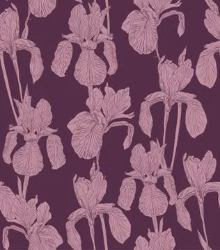 Flowers seamless pattern background silhouette illustration iris. Floral design Stock Illustration
