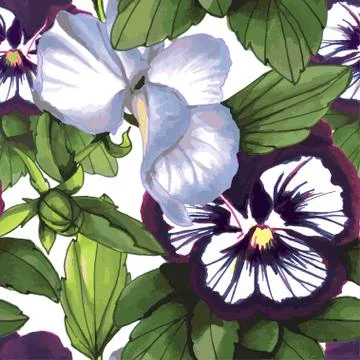 Flowers Seamless Pattern composed of watercolor violas Stock Illustration