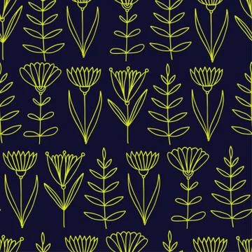 Flowers seamless pattern. Hand drawn nature background. Floral pattern decora Stock Illustration