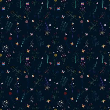 Flowers, seamless pattern, lines Illustrazione stock