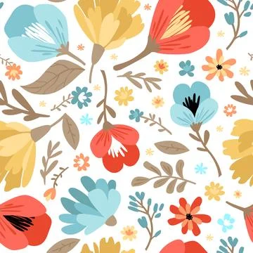Flowers seamless pattern. Modern vector flat illustration. イラスト素材