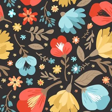Flowers seamless pattern. Modern vector flat illustration. For fabric, wrappi イラスト素材