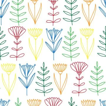 Flowers seamless pattern. Nature background in rainbow colors. Floral pattern Stock Illustration