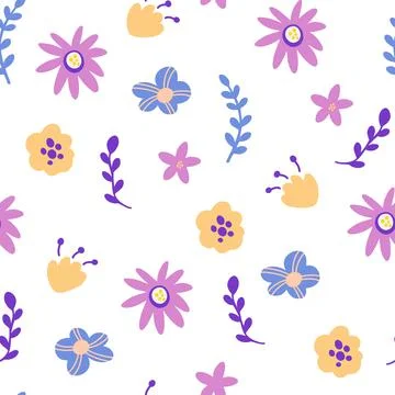 Flowers seamless pattern. Spring floral background. Creative blooming texture Stock Illustration