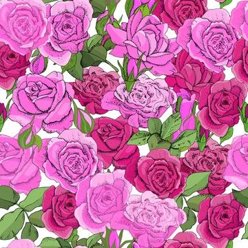 Flowers seamless pattern. Vector hand drawn illustration of roses. For textil Stock Illustration