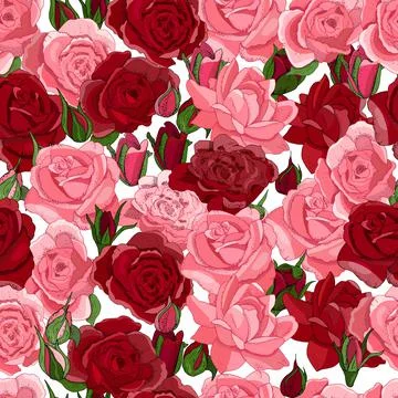 Flowers seamless pattern. Vector hand drawn illustration of roses. For textil Stock Illustration