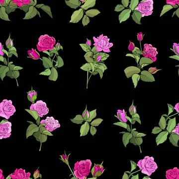 Flowers seamless pattern. Vector hand drawn illustration of roses. For textil Stock Illustration