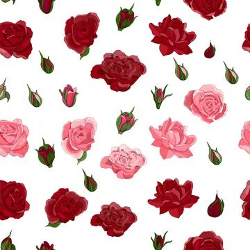 Flowers seamless pattern. Vector hand drawn illustration of roses. For textil Stock Illustration