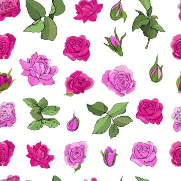 Flowers seamless pattern. Vector hand drawn illustration of roses. For textil Stock Illustration